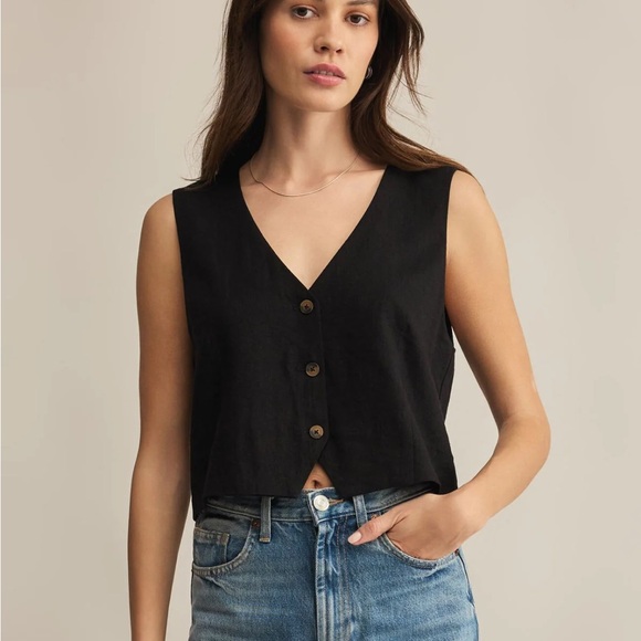 Z Supply Tops - Z Supply Black Button-Front V-Neck Linen Vest
